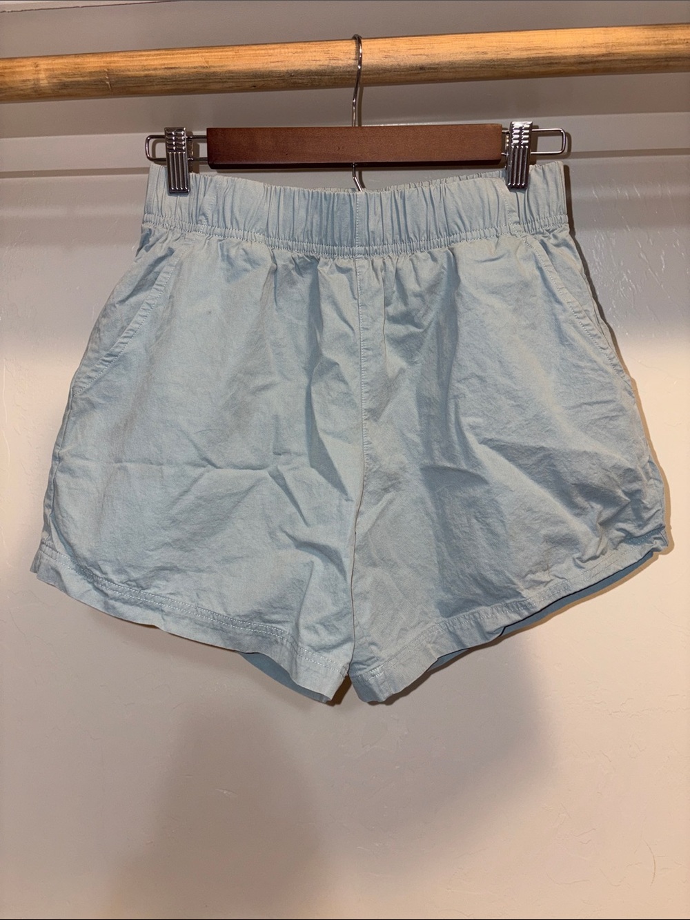 Women's Pale Blue Athletic Shorts with Elastic Waist
